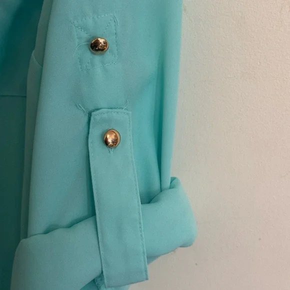 BEVERLY DRIVE Turquoise Button-Down Shirt - Picture 2 of 4